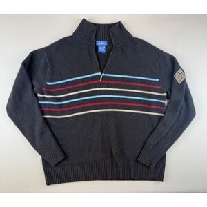 Striped Merino Wool Quarter Zip Mens Large Black Grandpa Faconnable